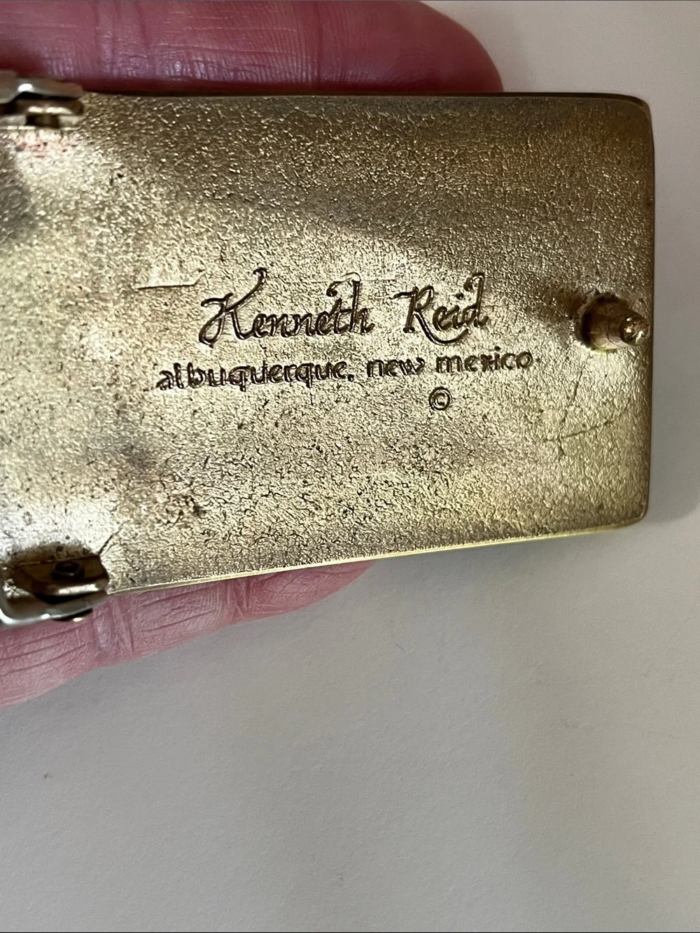 Vintage Kenneth Reid Albuquerque New Mexico Wood Brass Belt Buckle Southwestern